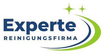 Logo der Experte Reinigungsfirma mit blauem Text und grünem Swoosh mit funkelnden Sternen, die Sauberkeit symbolisieren in Reutlingen