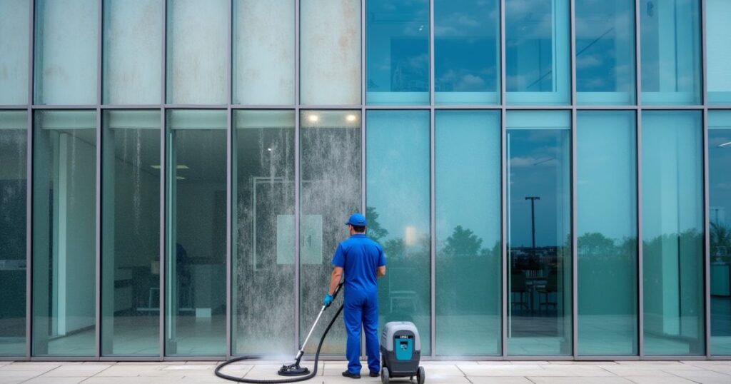 before and after facade cleaning split view