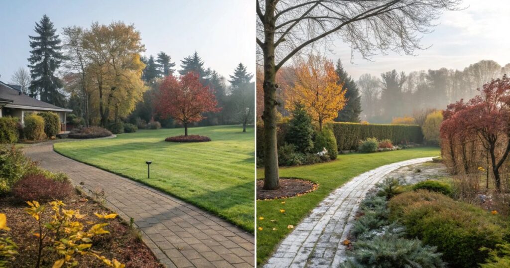 vor und nach der professionellen Gartenreinigung